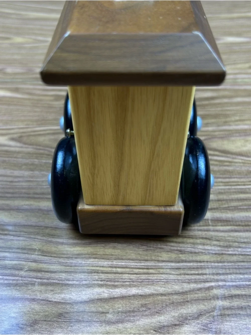 Vintage Amish Wooden Train Coin Bank Handmade Turning Wheels